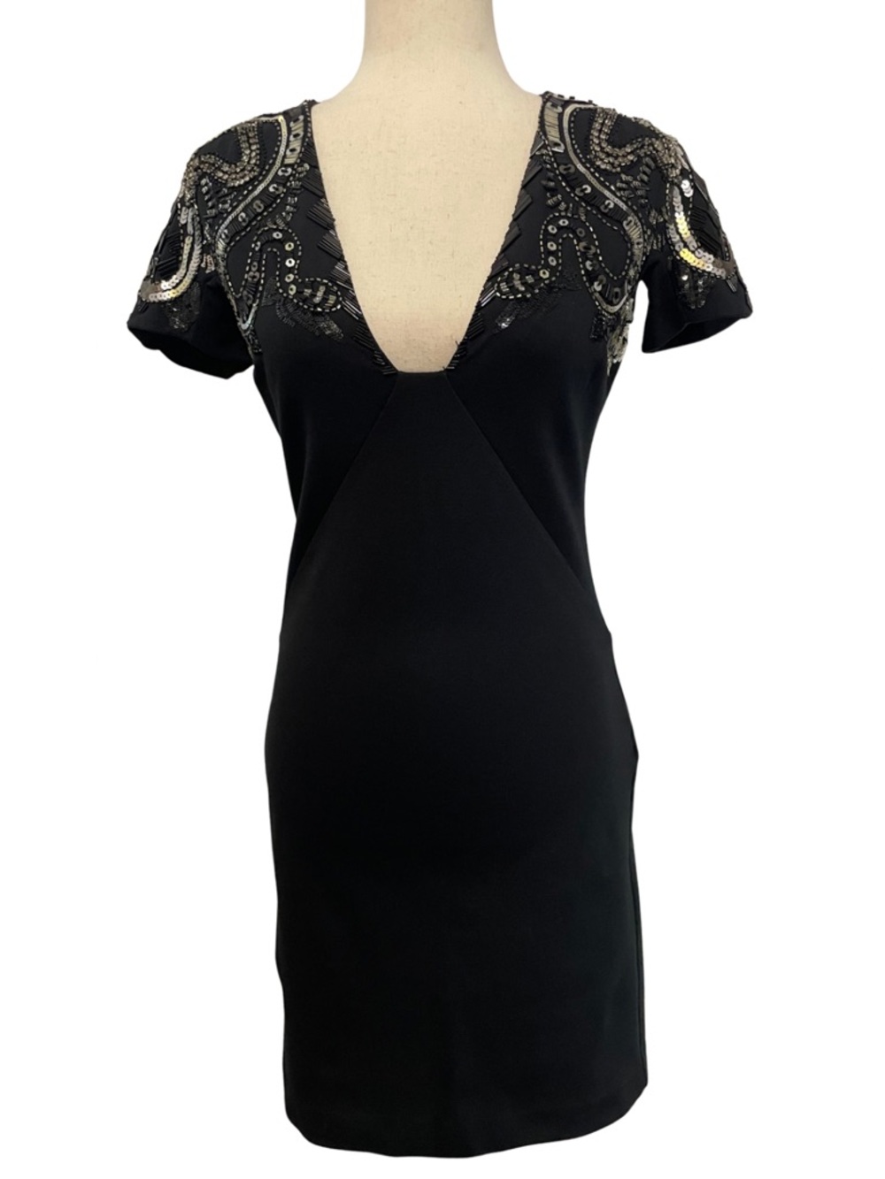 Roberto Cavalli NWT Beaded Bodycon Mini Dress Deep V Luxury Party Dress US 4